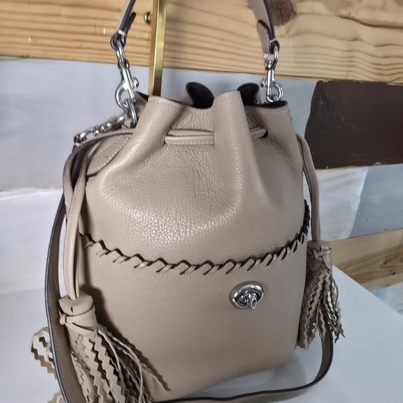 Coach Lora Bucket Bag with Whipstitch Detail in a light taupe - Picture 13 of 16